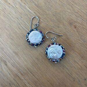 Pearl Silver and Multicolor Gemstone Earrings